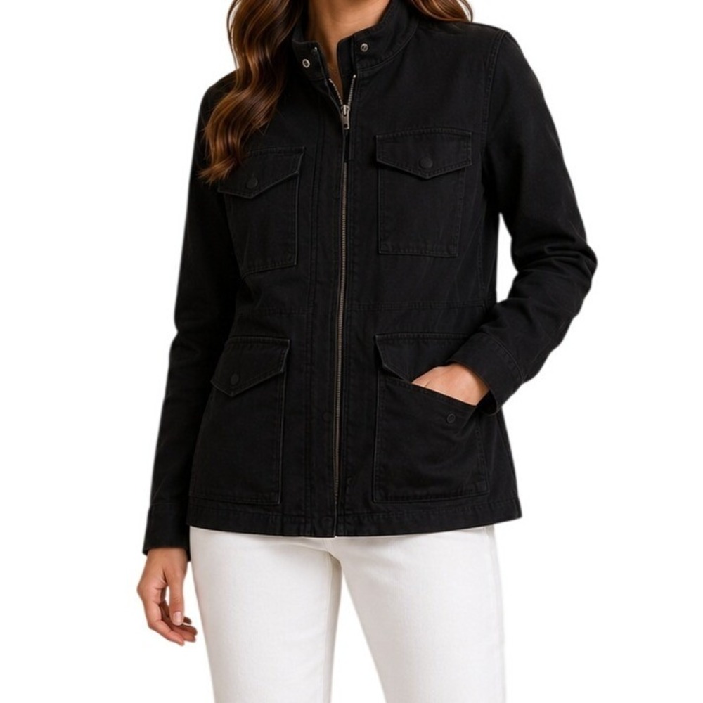 Vince‎ Black Cotton Twill Field Utility Jacket Women's Small
